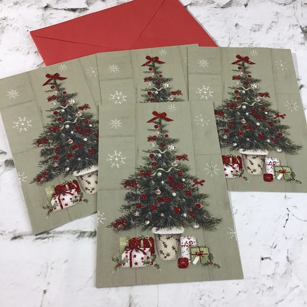 American Greetings Christmas Cards Lot Of 12 In 3 Glittery Styles W/Envelopes
